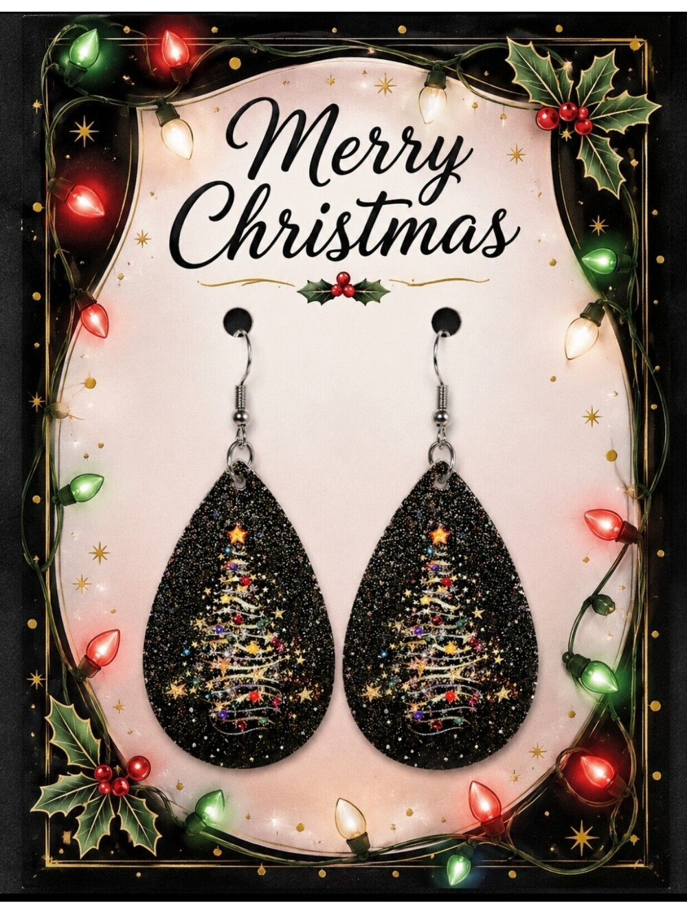 Dazzling Chic Christmas Tree Tear Drop Faux Leather Hypoallergenic Earrings
